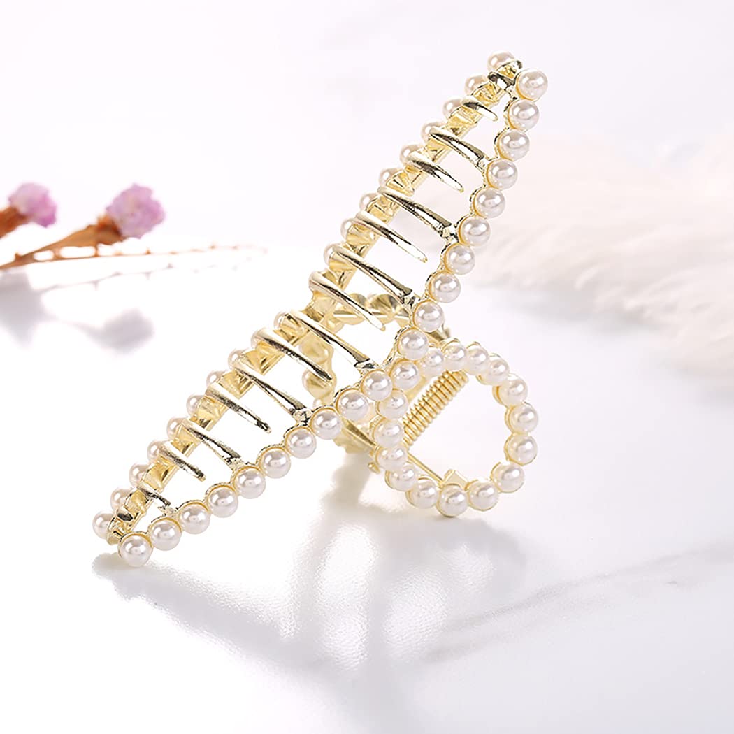 SOWUNO 4PCS Metal Hair Claw Clips with Fake Pearls - Elegant Non-Slip Barrettes for Women with Thick Hair - Perfect for Updos, Ponytails and Everyday Hairstyles