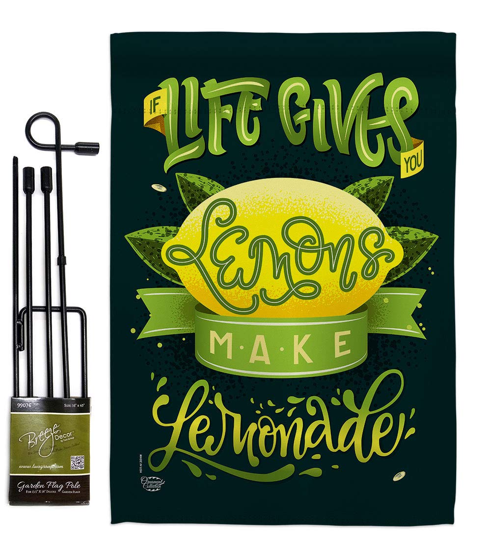 Fruits Life Gives Lemons Garden Flag Set - Double-Sided 13x18.5 Inch Tropical Summer Yard Banner with Stand (Pineapple, Strawberry, Apple, Watermelon) - Made in USA - Perfect for Patio, Front Porch, and Backyard Decor