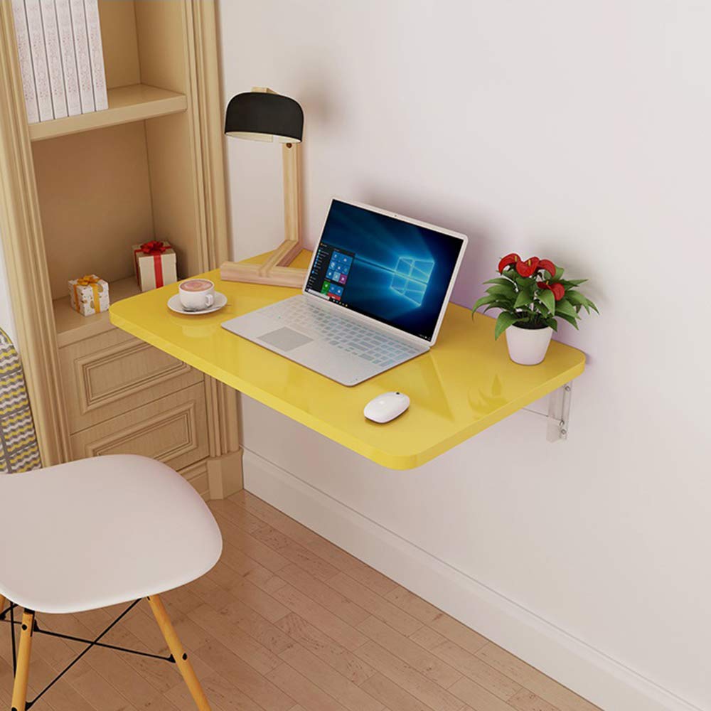 Foldable Wall Mounted Table - Space Saving Dining Desk & Computer Workstation for Small Spaces (Yellow, 40cm/50cm Width) - Perfect for Apartments, Dorms & Home Offices