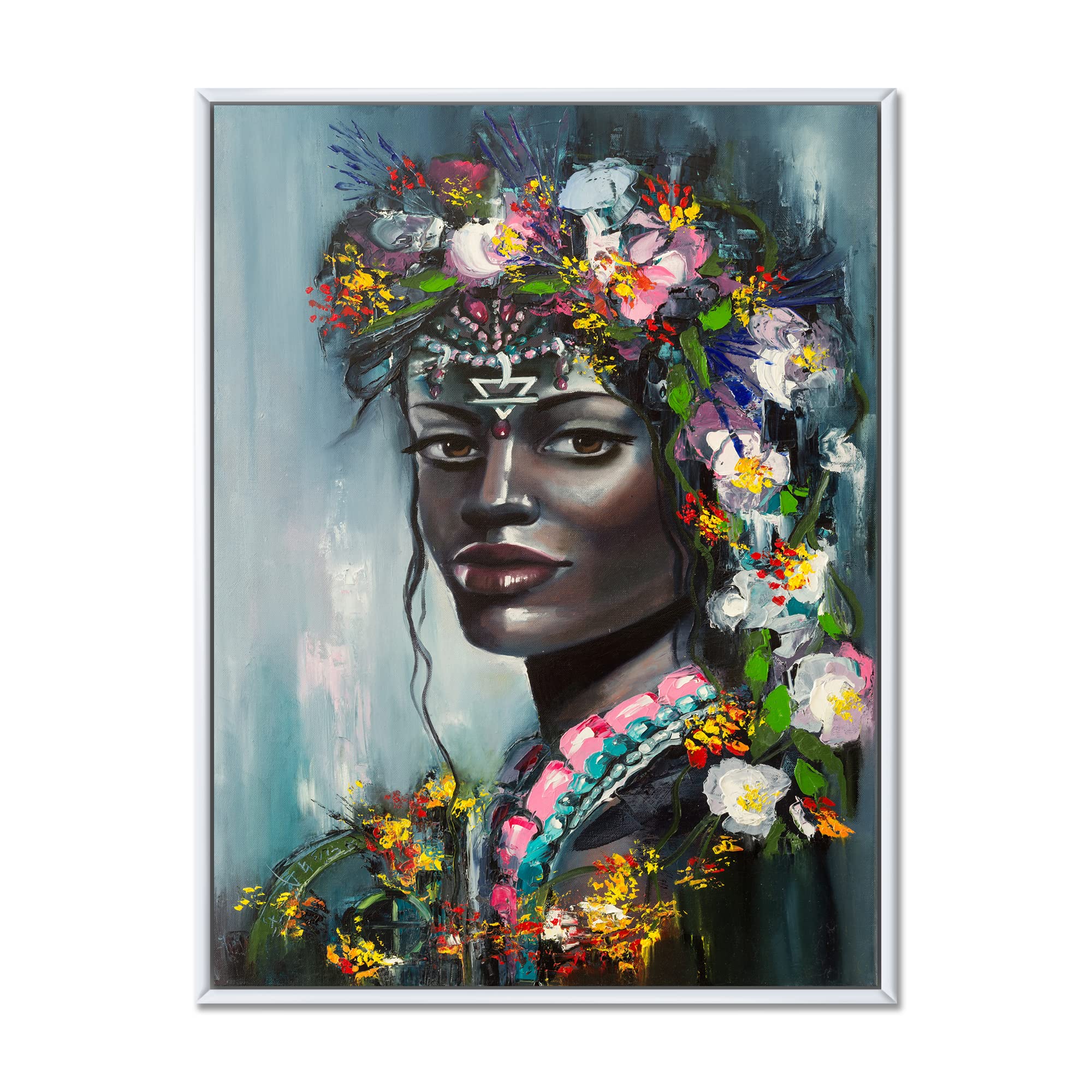 Portrait of Traditional African American Woman - Modern Framed Canvas Wall Art Print for Living Room, Bedroom & Office Decor | African American Home Decor | Black Art Wall Hanging