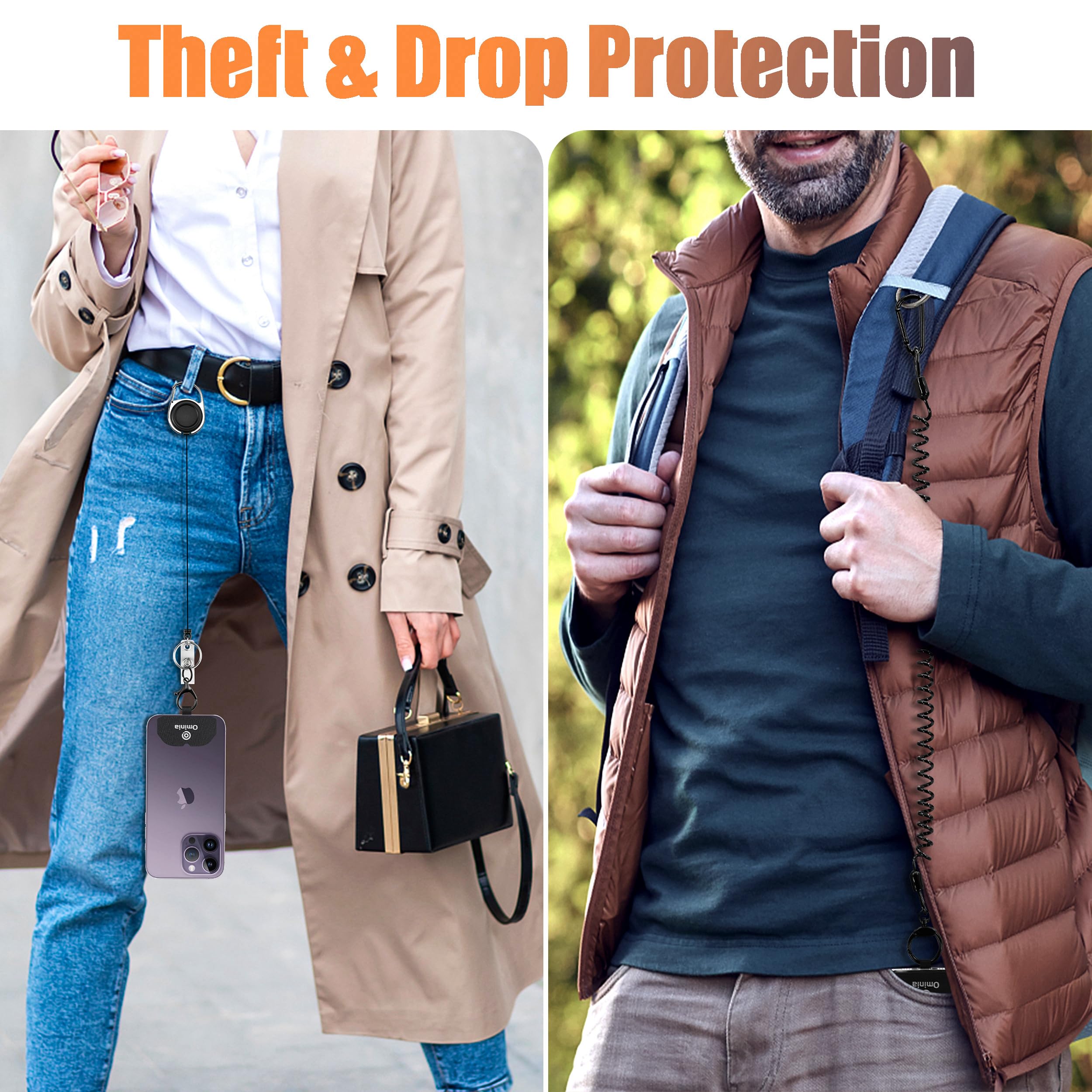 Retractable Anti-Theft Phone Lanyard with Universal Tether Cord - Wrist & Finger Strap for Smartphones - Perfect for Travel, Hiking, and Outdoor Activities