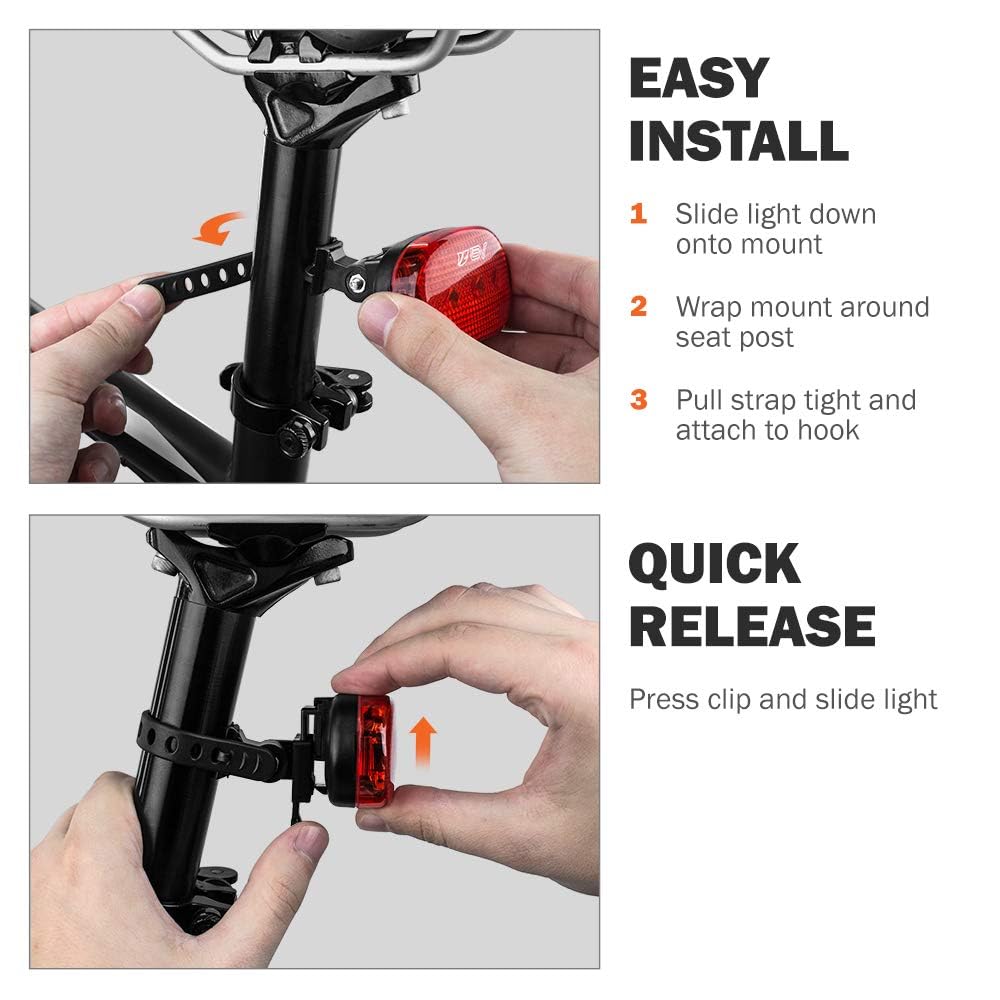 BV LED Bike Lights for Night Riding - Rechargeable & Battery Powered Bicycle Tail Light - Weather Resistant Rear Bike Light Visible Up to 1500ft - Perfect for Commuting, Mountain Biking & Road Cycling Safety