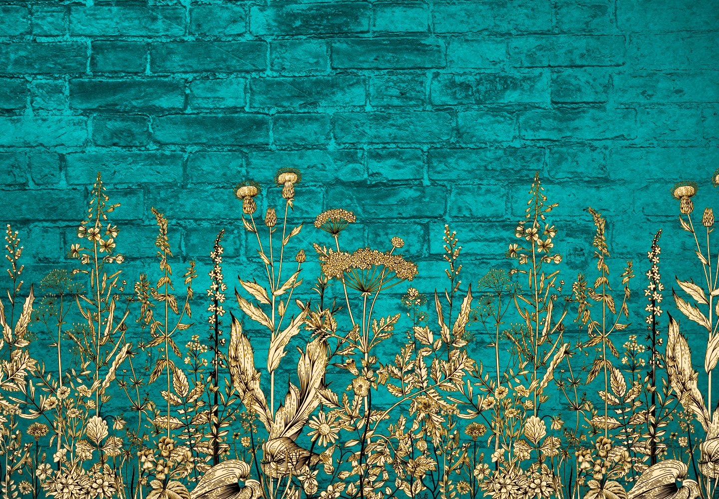 Wall26 - Large Self-Adhesive Vinyl Wall Mural with Light Blue Flowers on Teal Brick Wall | Removable Modern Wallpaper Decor 66x96 inches | Perfect for Living Room, Bedroom & Office Accent Wall