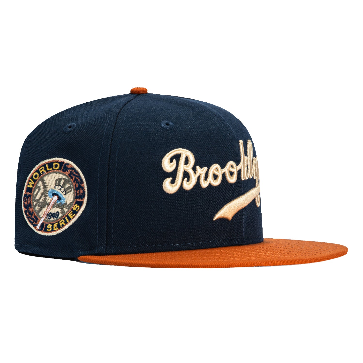 New Era 59Fifty Brooklyn Dodgers 1949 World Series Patch Snapback Hat - Navy & Burnt Orange Vintage Baseball Cap for Men - Perfect for Baseball Games, Sports Events & Streetwear Fashion