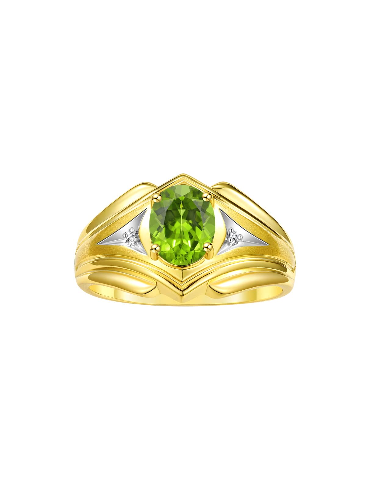 Men's Yellow Gold Plated Silver Ring with 9X7MM Oval Gemstone & Diamond - Classic Designer Style Birthstone Ring for Men (Sizes 8-13) | Perfect for Weddings, Anniversaries, Gifts & Everyday Wear