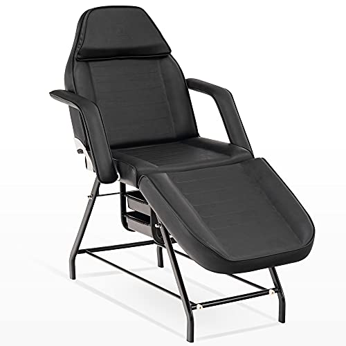 Professional Adjustable Massage Chair Table Tattoo Bed with Storage Baskets - Multi-Purpose Facial Spa Bed for Massage, Tattoo, Waxing & Beauty Treatments | Perfect for Salons, Spas & Tattoo Studios (Black)