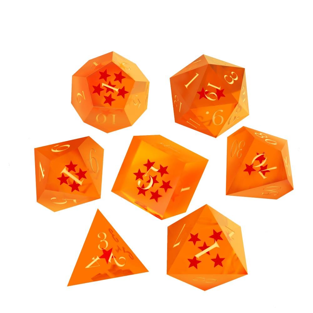 Dragon Stars DND Dice Set - 7Pcs Sharp Edge Resin Polyhedral Dice for Dungeons & Dragons, D&D RPG Gaming (D20, D12, D10, D8, D6, D4) - Orange | Perfect for Tabletop Role-Playing Games, D&D Campaigns & Collectors