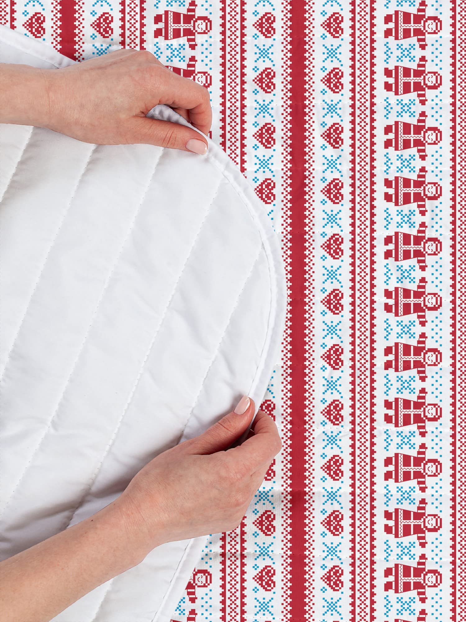 Ambesonne Nordic Microfiber Bedspread Set - Christmas Winter Scandinavian Design with European Motifs, Soft King Size Bedding Set Includes Pillow Shams & Comforter in Red Sky Blue White - Perfect for Holiday Decor & Cozy Winter Bedrooms