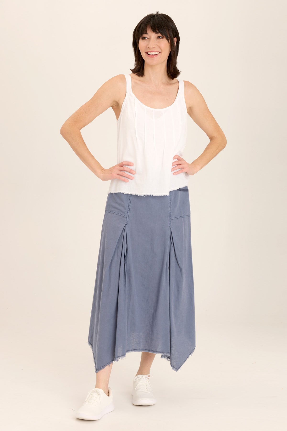 Bohemian Linen Maxi Skirt with Sharkbite Hem - Flowy Beach Skirt for Women, Summer Boho Skirts for Vacations, Music Festivals & Casual Outings