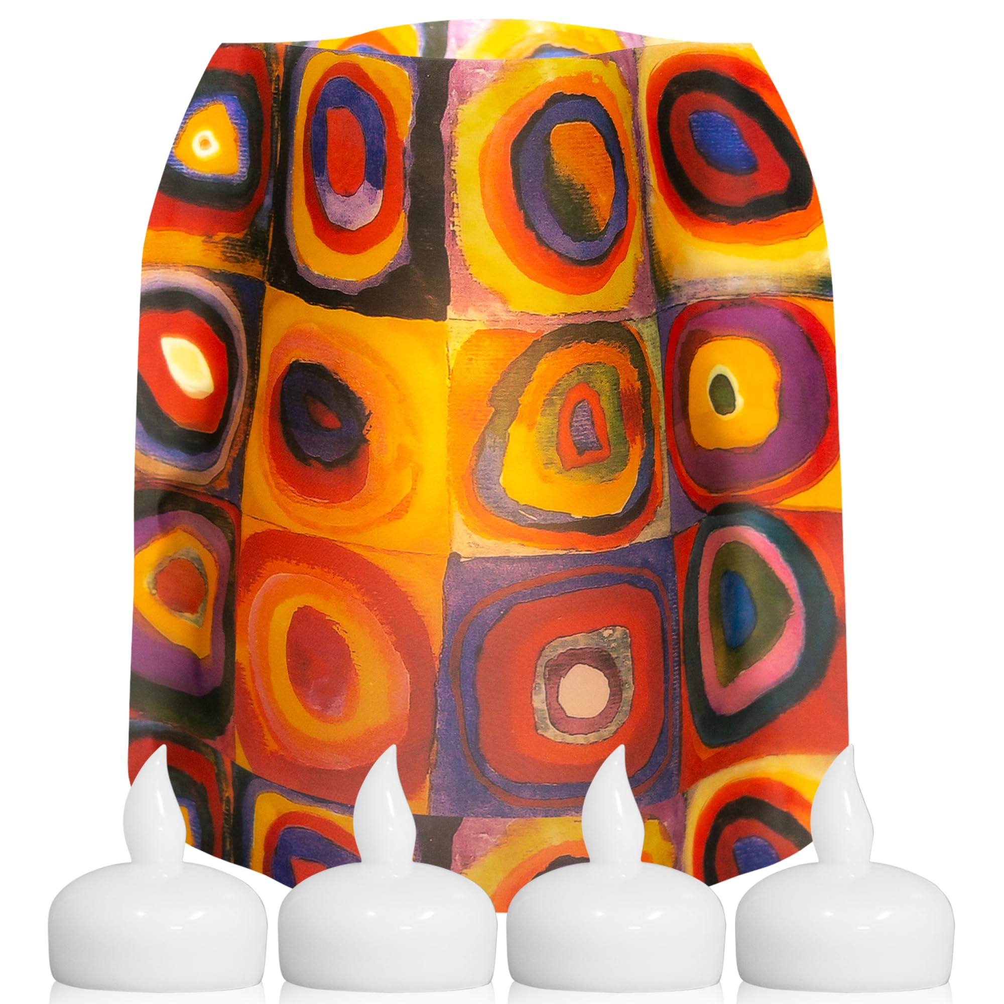 MODGY Luminary Lanterns 4-Pack - Waterproof Floating LED Candles with Timer & Remote - Battery Included Wedding Decor, Party Lights, Outdoor Patio Lighting - Perfect for Pool Parties, Garden Decor & Romantic Dinners (Kandinsky Circles Design)