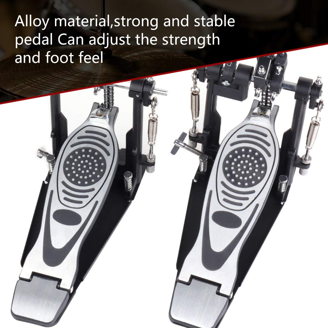 Double Bass Drum Pedal for Electric Drum Kit - Heavy Duty Double Kick Bass Pedal with 2 Drum Beater Sticks & Drum Key - Perfect for Metal, Rock & Studio Drumming