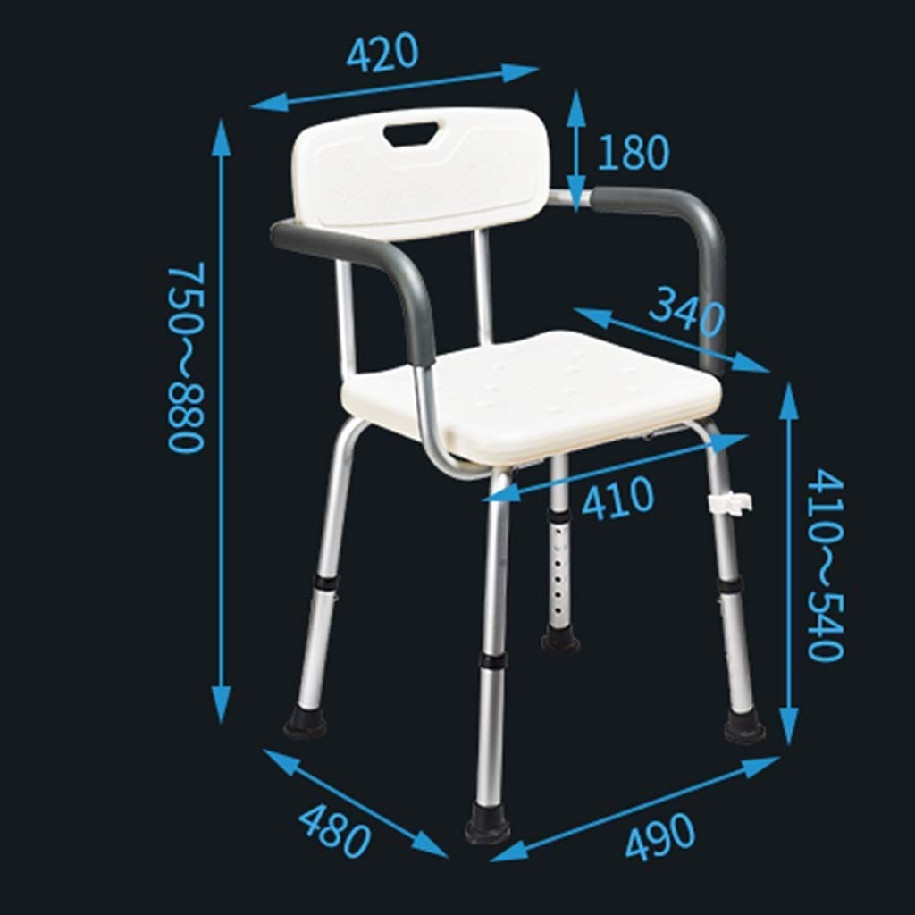 Adjustable Aluminum Bath Chair with Backrest & Armrest - Shower Stool for Elderly, Disabled & Pregnant Women - Non-Slip Bath Seat for Safe Bathing (White) | Ideal for Seniors, Post-Surgery Recovery & Mobility Assistance in Bathroom