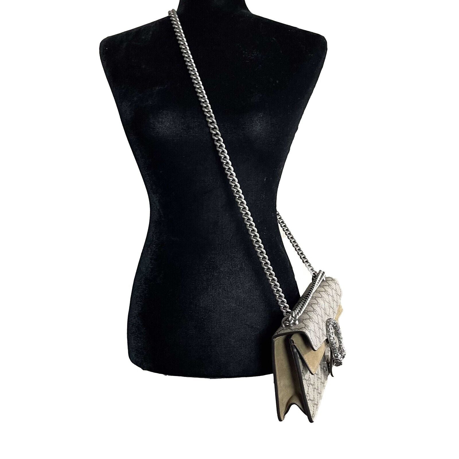 Authentic Gucci GG Supreme Monogram Suede Crystal Small Dionysus Brown Handbag - Luxury Designer Crossbody Bag for Women, Perfect for Evening Parties & Date Nights
