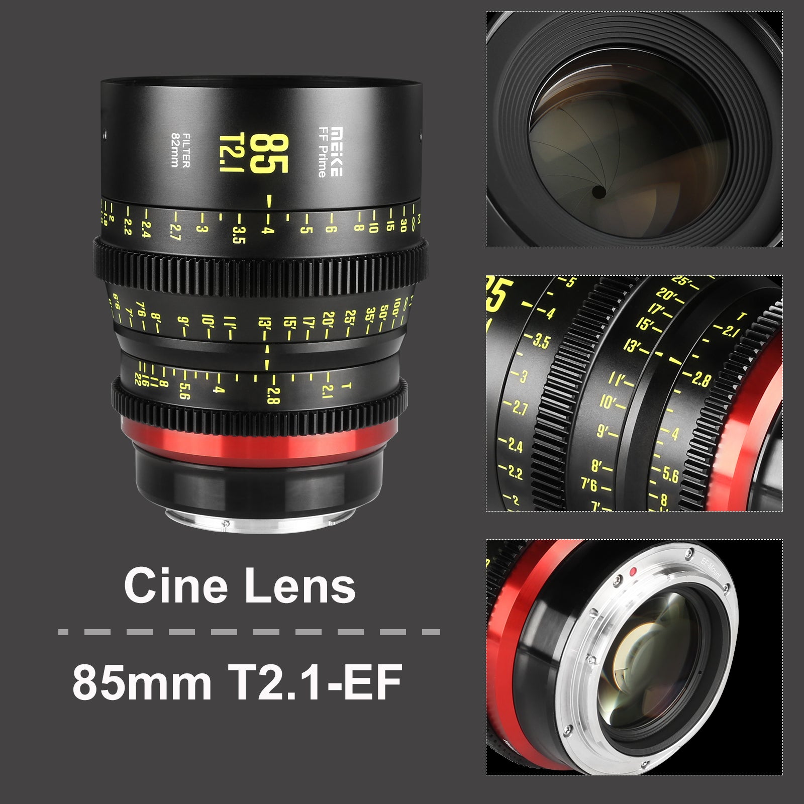 Meike 85mm T2.1 Full Frame Cinema Prime Lens for Canon RF Mount - Professional Cine Lens for Filmmaking, Portrait & Low Light Videography