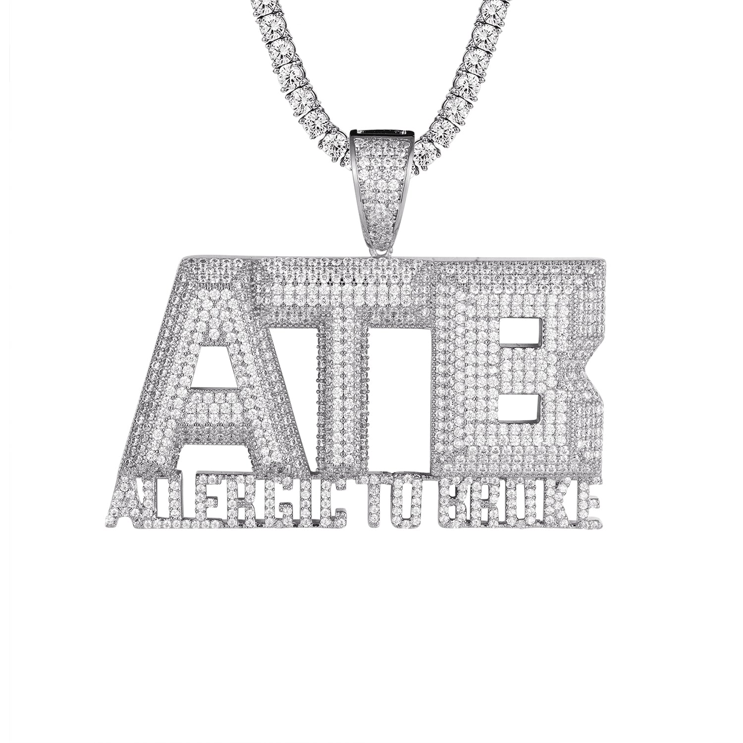 Sterling Silver Men's Icy Hip Hop Pendant - Hypoallergenic ATB Chain Necklace for Trendy Urban Style | Perfect for Gifts, Parties, and Streetwear Fashion