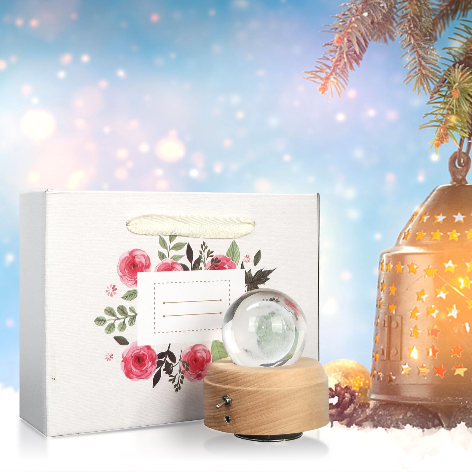 3D Crystal Ball Music Box with LED Light Projection - Luminous Rotating Musical Gift Box for Birthday, Christmas, Mother's Day & Thanksgiving | Perfect for Home Decor, Romantic Proposals & Special Occasion Gifts (Moon Design)