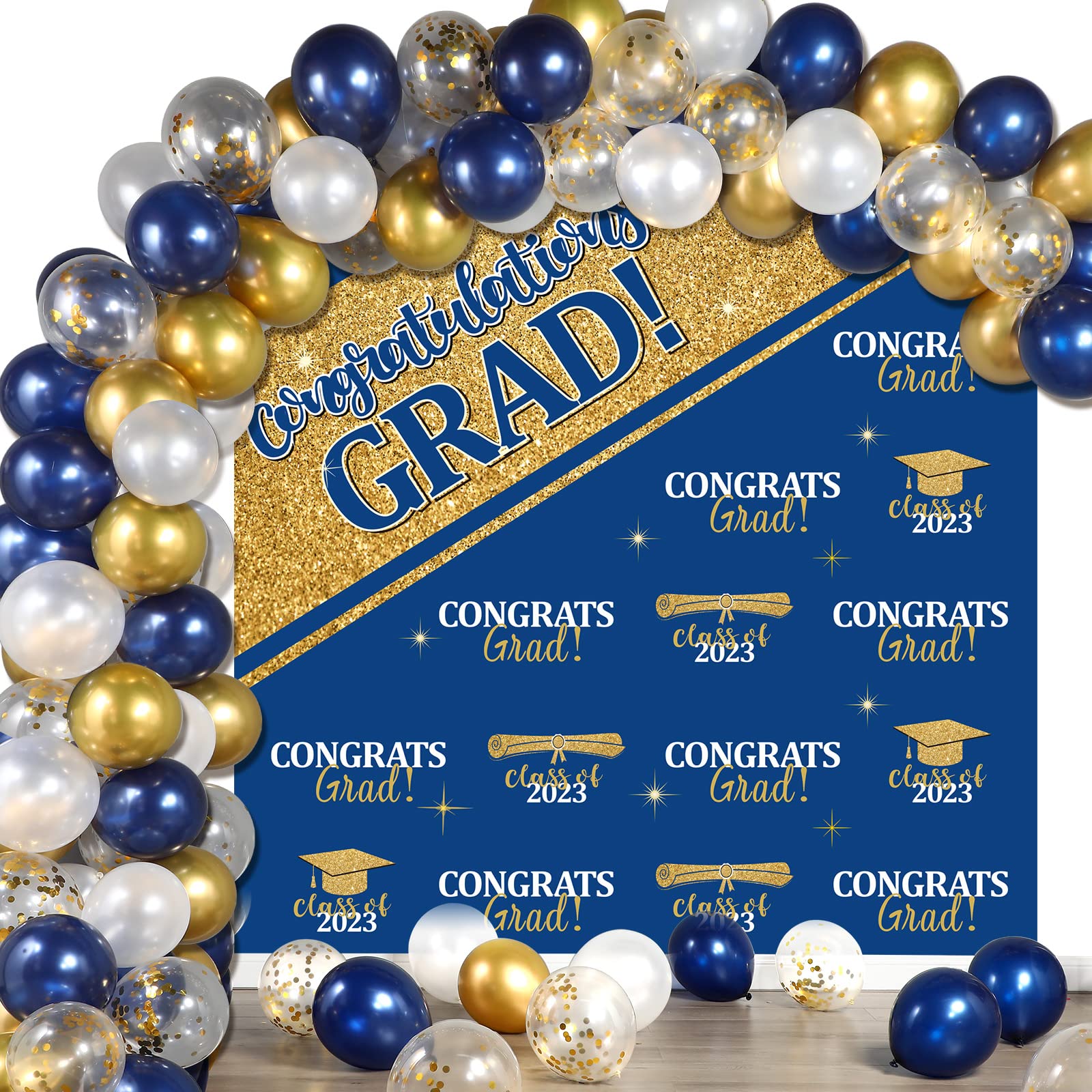 2023 Graduation Party Decorations - Blue Grad Backdrop Banner, Confetti & Balloons for University, High School & Primary School | Perfect for Graduation Ceremonies, Photo Booths & Celebration Parties