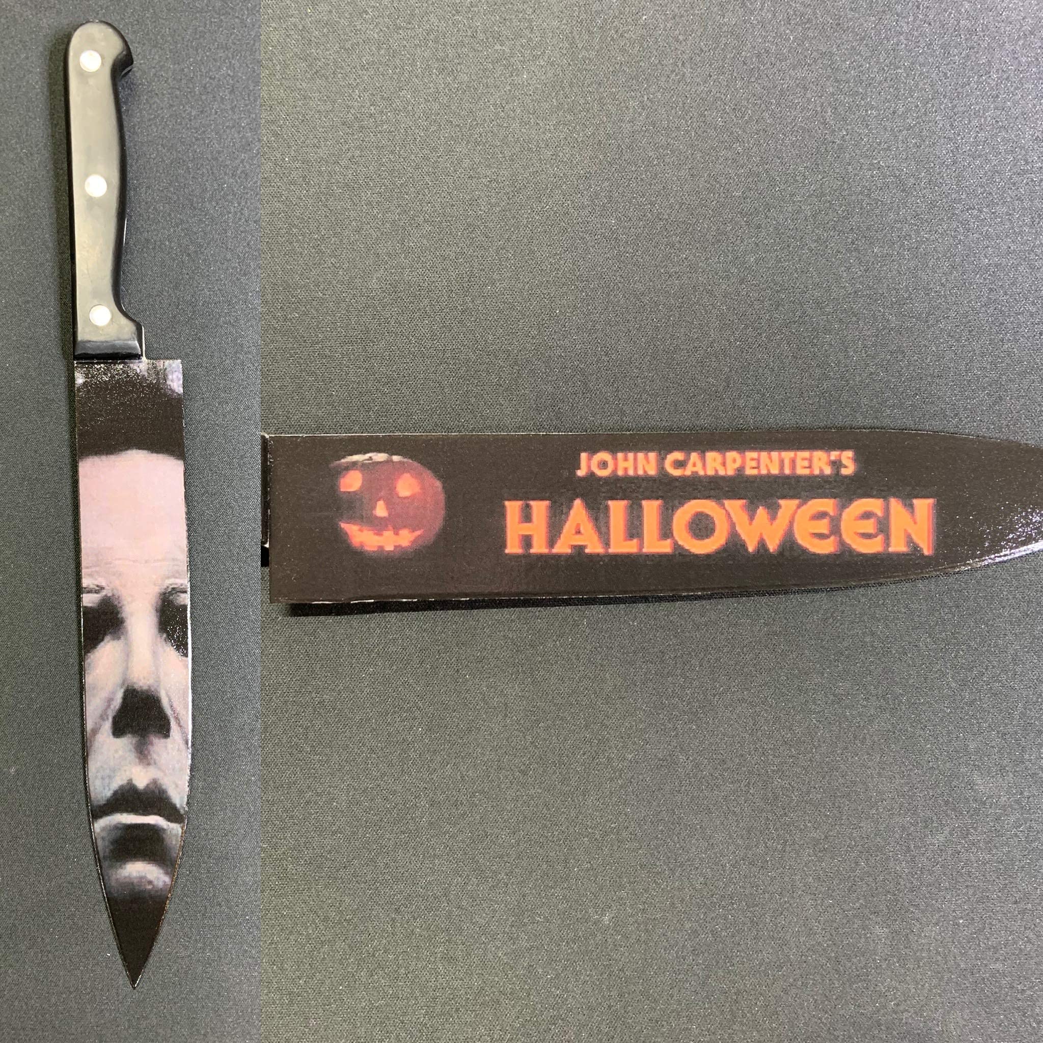 Halloween Kitchen Knife Set with Sublimated Stand - Scary Pumpkin Design for Halloween Party Decorations & Cosplay Props