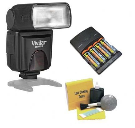 Professional Bounce Zoom Swivel Head Flash with High-Powered AC Rapid Charger, 4AA 2900mAh Batteries & 5-Piece Cleaning Kit - Perfect for Photography, Studio Lighting, and Outdoor Shoots