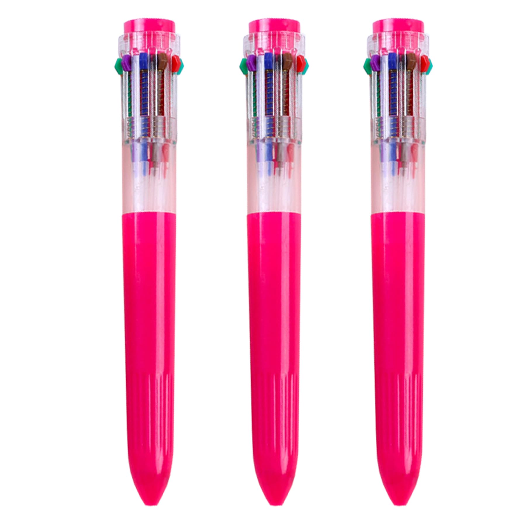 HeTaoCat 10-in-1 Multicolor Pens 3 Pack - 0.5mm Fine Point Retractable Ballpoint Pens with Transparent Barrel (10 Vibrant Colors) - Perfect for Office, School, Note Taking, Journaling & Art Projects