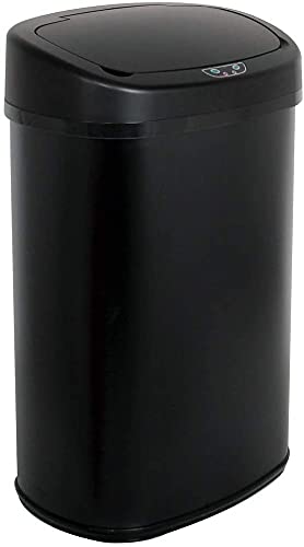Hudada 13 Gallon Automatic Touchless Trash Can with Infrared Motion Sensor - Stainless Steel Kitchen Garbage Bin with Lid for Home, Office, Living Room & Bedroom (Black) | Odor Control & Hands-Free Disposal for Hygienic Waste Management