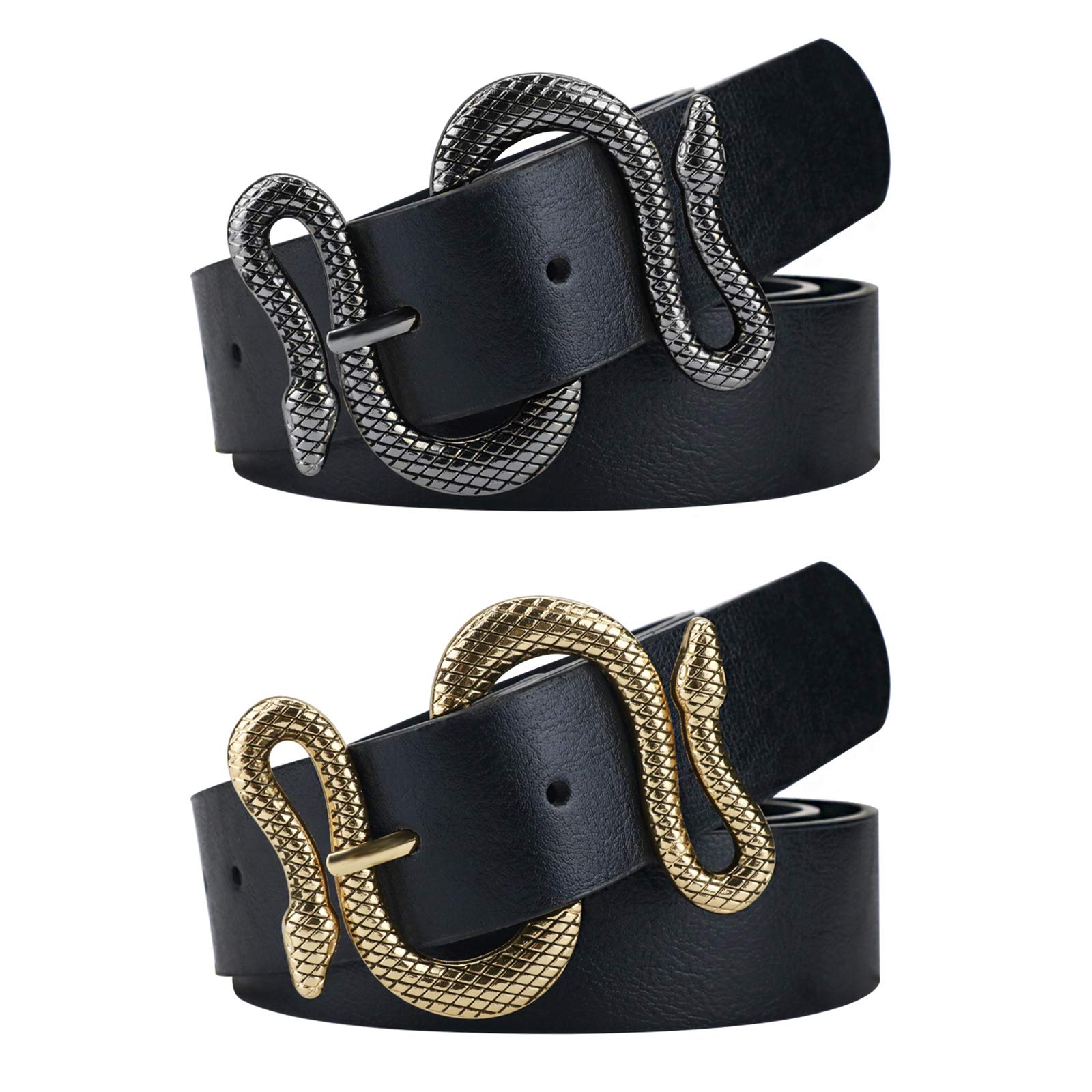 Women's Fashion Leather Dress Belt with Snake Buckle - Stylish Accessory for Office, Party & Casual Outfits