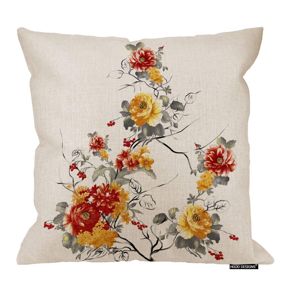 Watercolor Yellow Flower Pillow Covers 20x20 - Sofa & Bed Decor for Living Room