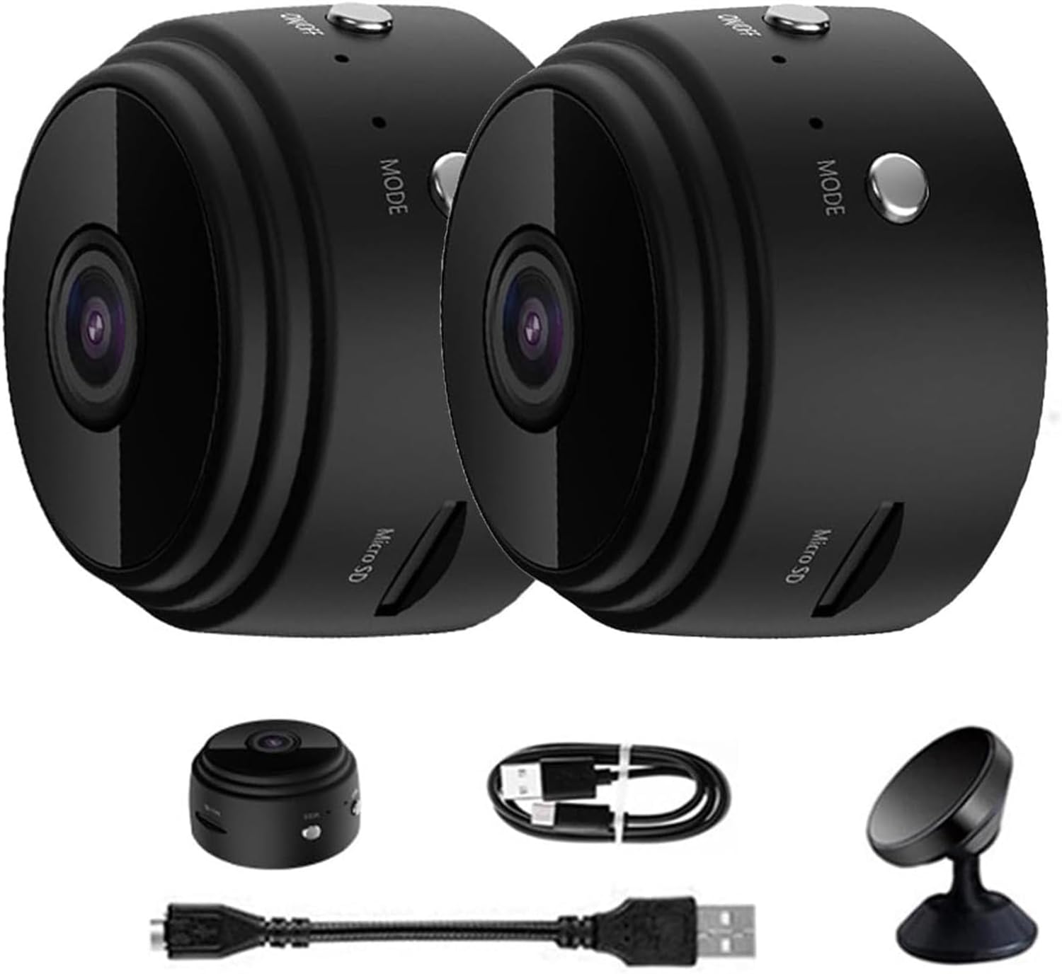 Vista Focus Magnetic Mini Security Camera 1080P HD - 360° Wireless Indoor/Outdoor Camera with Smart Motion Detection & App Control - Ideal for Home, Office, Baby Monitoring (2-Pack, Black)