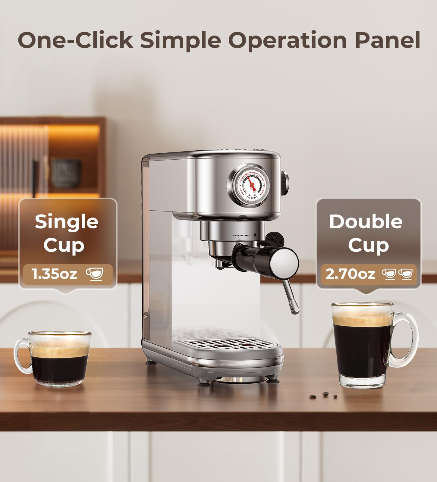 Professional 20 Bar Espresso Machine with Milk Frother - Compact Stainless Steel Coffee Maker for Cappuccino & Latte - Perfect Gift for Coffee Lovers (Silver) | Ideal for Home, Office & Coffee Shops