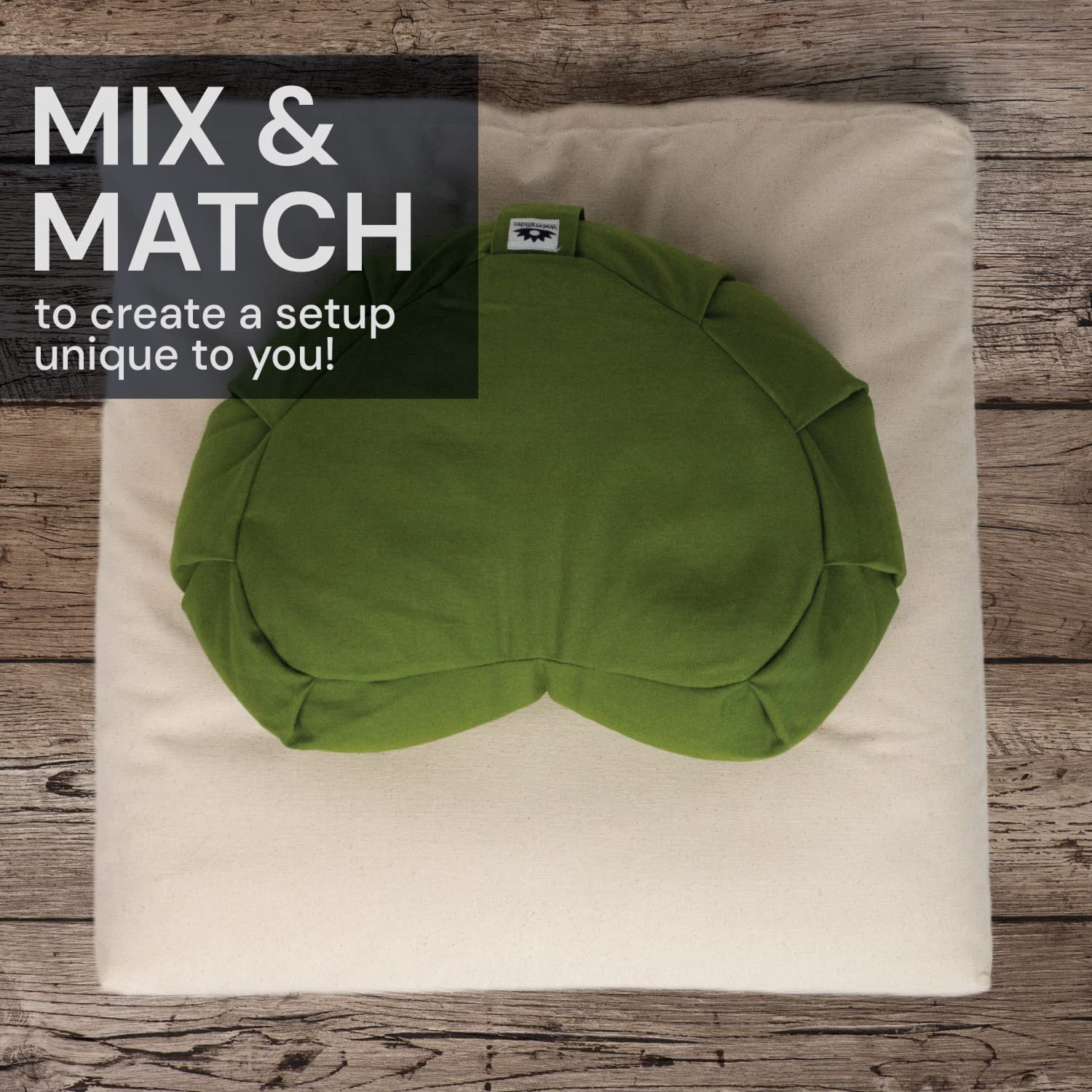 Premium Buckwheat Husk Filled Meditation Cushion - Crescent Zafu Yoga Pillow (Green Grass Color) | Made in USA | Perfect for Yoga, Zen Meditation & Floor Seating