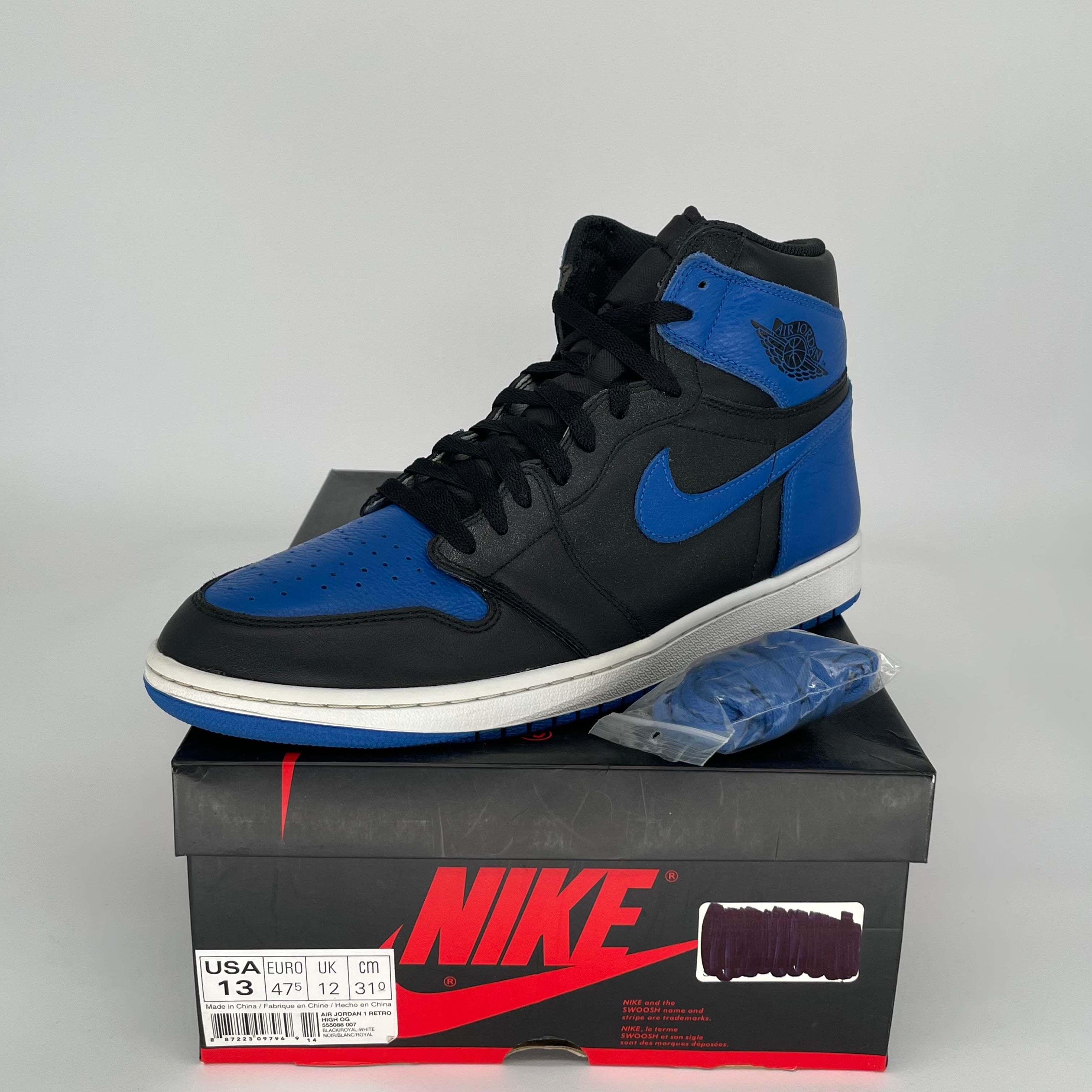 Original Air Jordan 1 Retro High OG 'Royal Blue' Men's Basketball Shoes Size 13 (555088-007) - Classic Sneakers for Streetwear, Sports & Casual Outfits