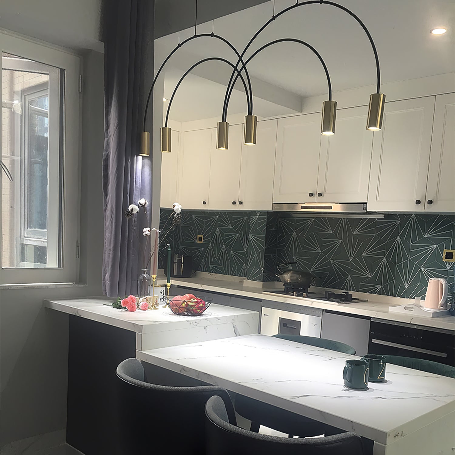 Modern Arcs Pendant Light - Sleek Contemporary Hanging Fixture for Kitchen Island, Dining Room, or Bedroom Lighting
