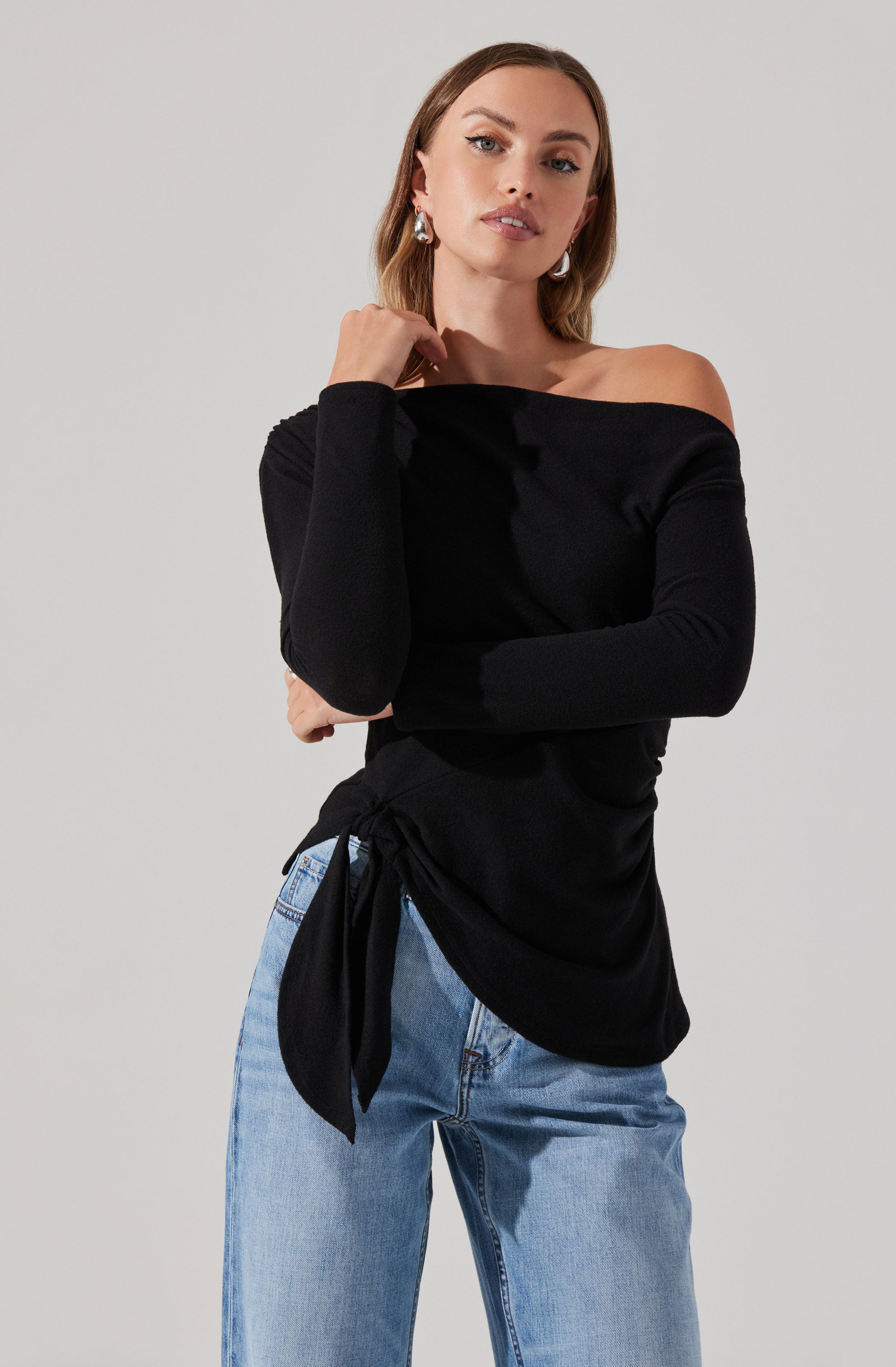 Asymmetrical Off Shoulder Tie Knit Top for Women - Trendy Summer Casual Blouse - Perfect for Date Night, Beach Outings & Vacation Wear