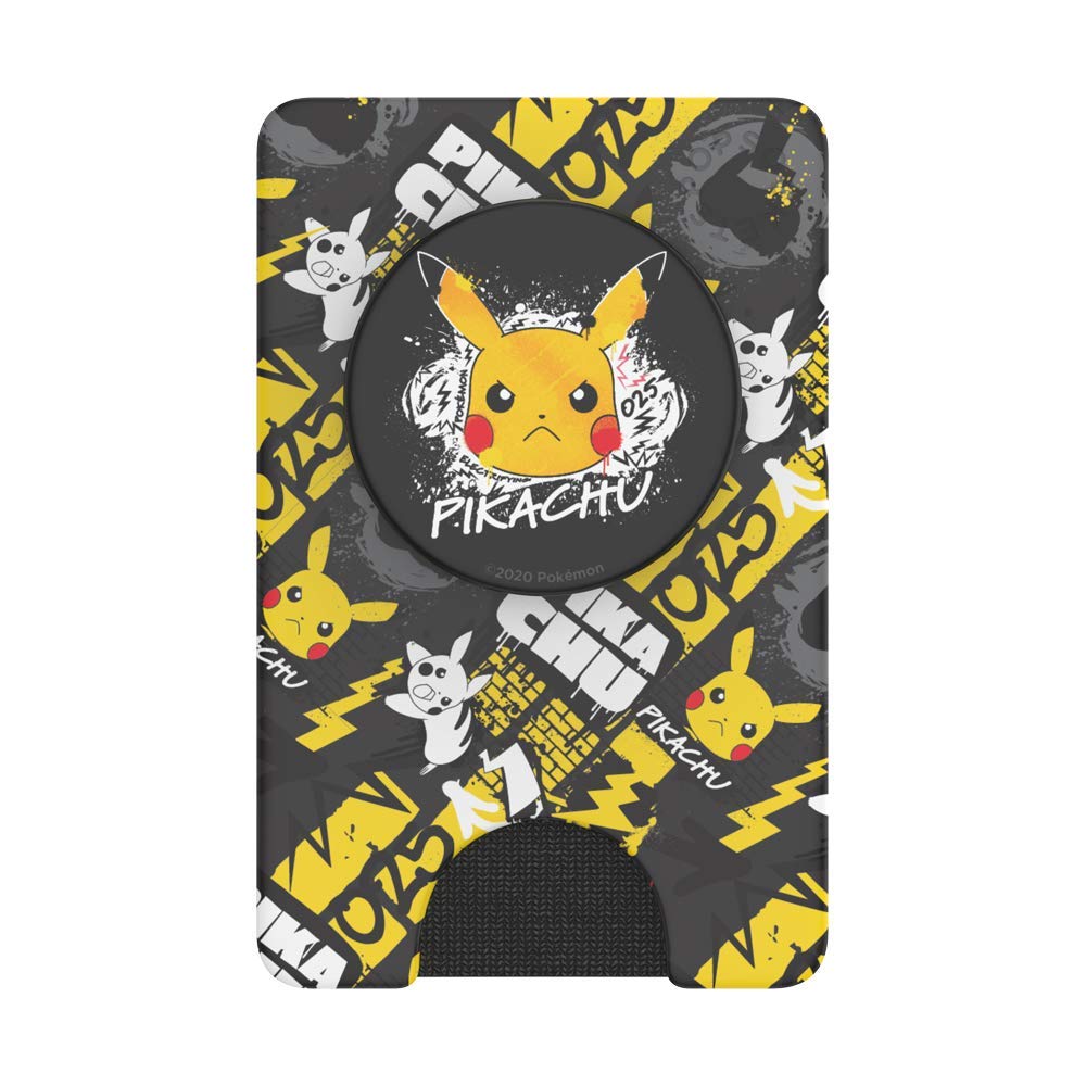 PopSockets PopWallet+ - Swappable & Repositionable Wallet with Pikachu Graffiti Design | Slim RFID Blocking Card Holder for iPhone, Android & Daily Use