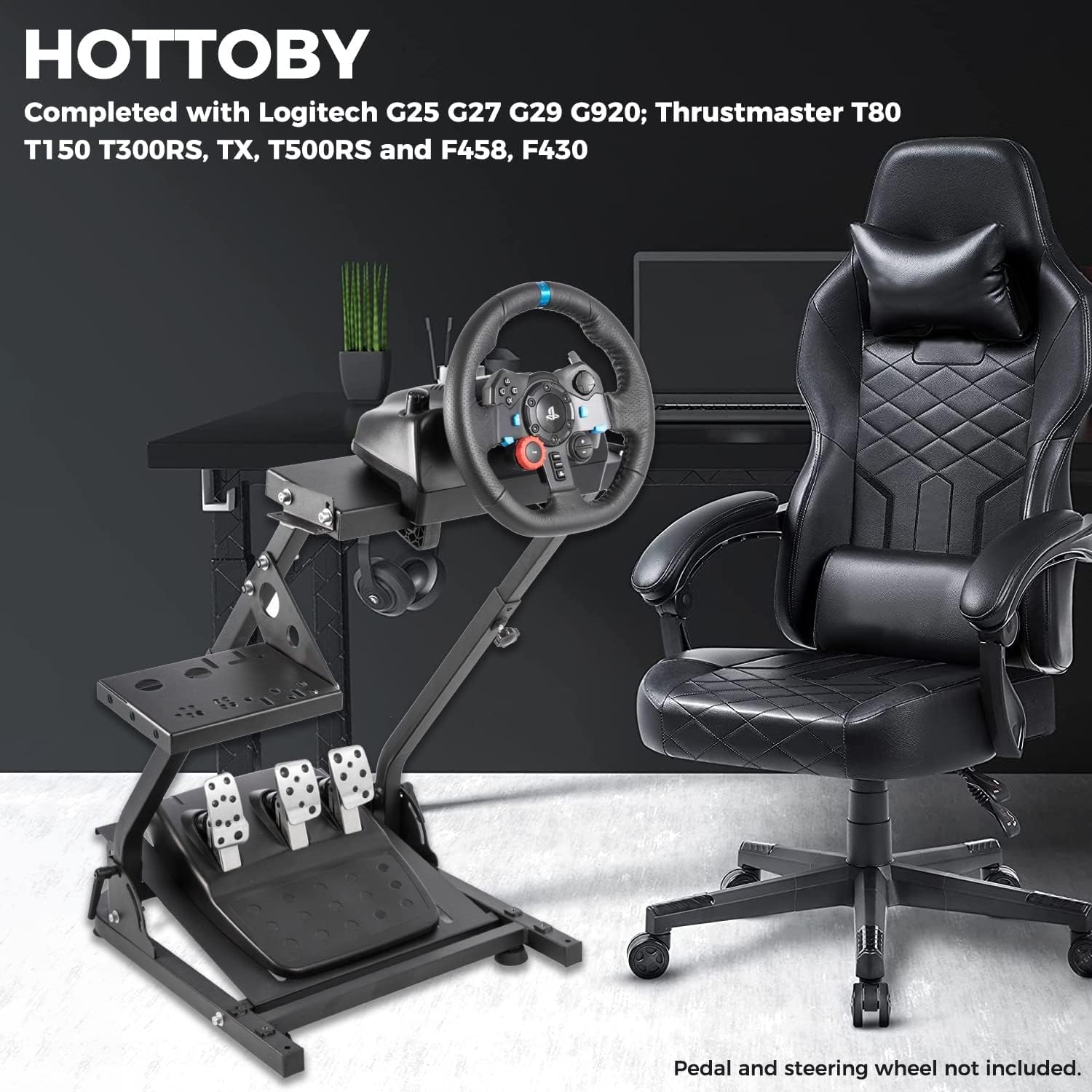 Hottoby Racing Steering Wheel Stand Foldable with Shift Lever - Compatible with Logitech G25 G27 G29 G920 G923, Thrustmaster T150 T248 T300 - Multi-Level Adjustable, Easy Storage & Installation - Perfect for Sim Racing Cockpit Setup (No Wheel & Pedal Included) - Ideal for Gaming, Racing Simulators & Home Entertainment