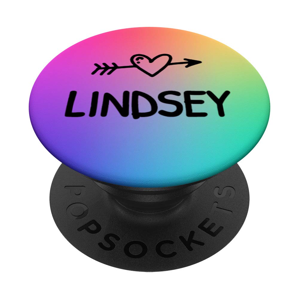 Lindsey Gift Rainbow Heart Arrow Watercolor Name PopSockets PopGrip - Swappable Phone & Tablet Grip for iPhone, Samsung | Perfect for Everyday Use, Selfies & Secure Holding