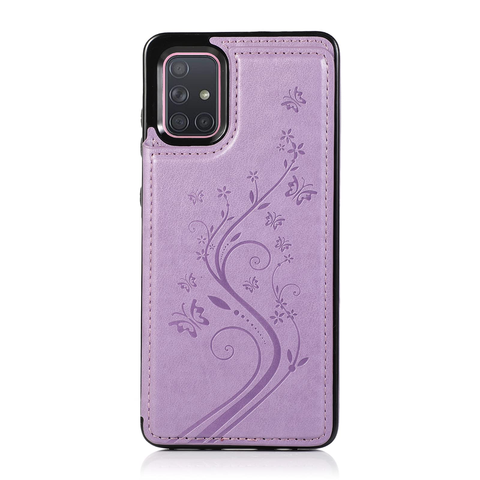 Samsung Galaxy A51 5G Phone Case with Tempered Glass Screen Protector & Card Holder - Wallet Flip Leather Cover with Stand for Verizon A51 5G UW (Women's Purple) | Perfect for Daily Use, Travel & Work Accessories