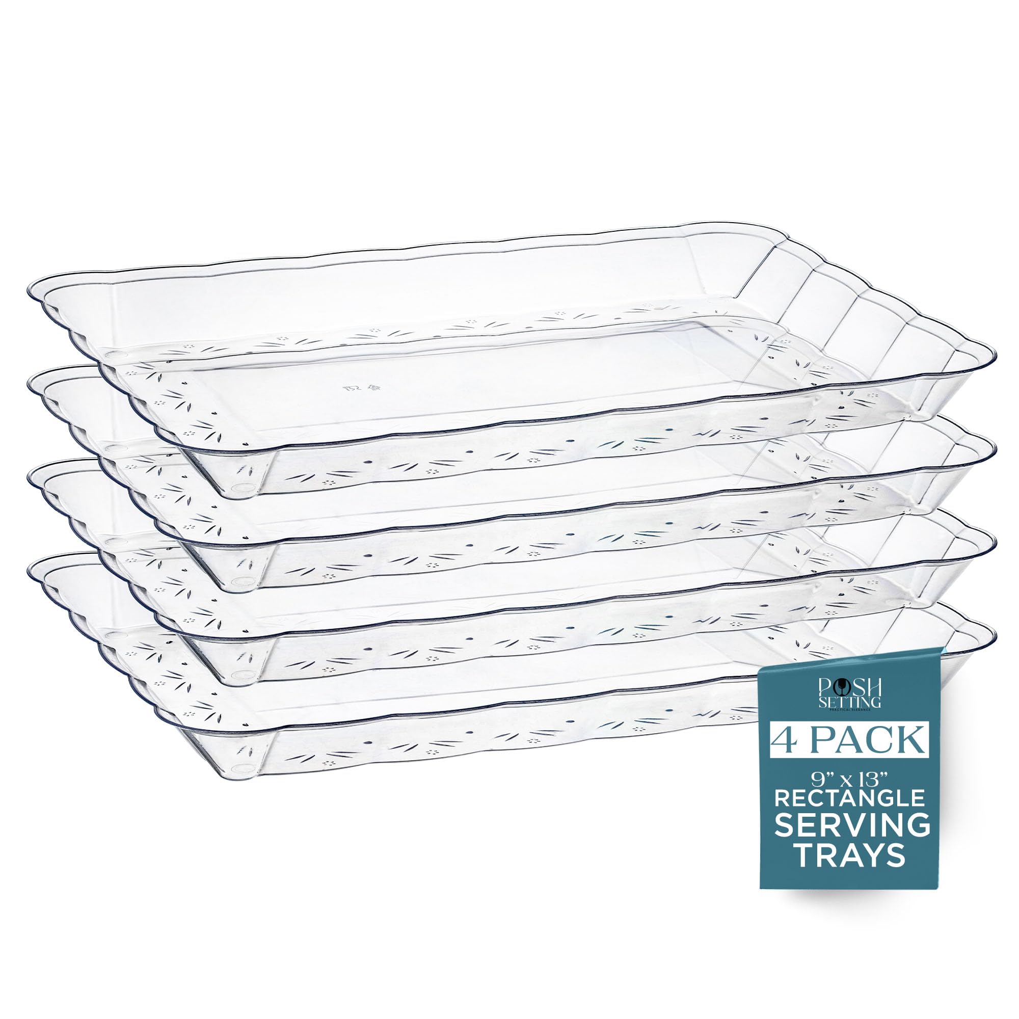 Clear Disposable Plastic Serving Trays 9x13 - 4 Pack for Party & Events
