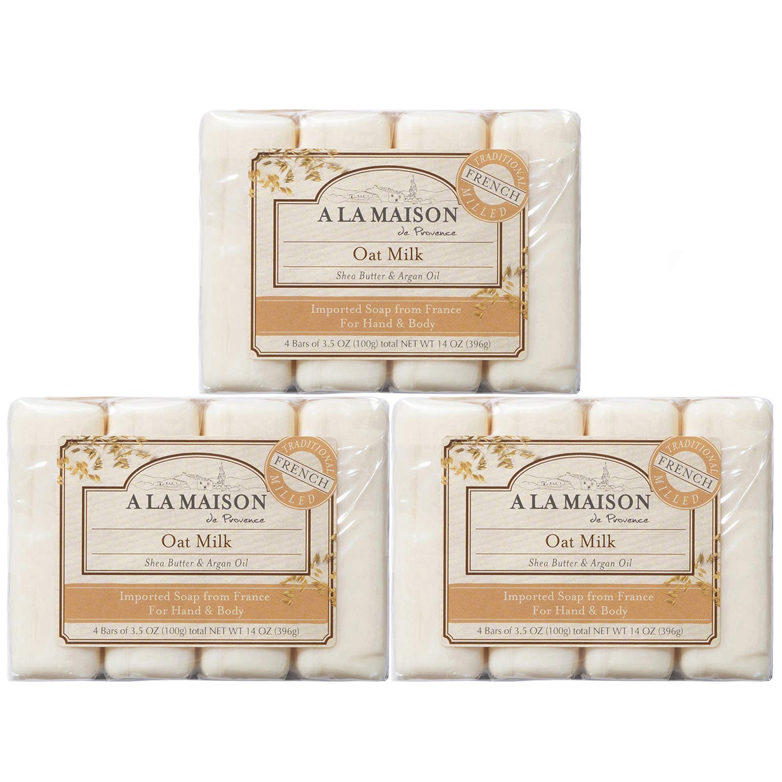 A LA MAISON Oat Milk Bar Soap - Triple French Milled Natural Moisturizing Hand Soap Bar (12 Bars, 3.5 oz Each) - Gentle Cleansing for Dry Skin, Perfect for Bath, Shower & Gift Giving