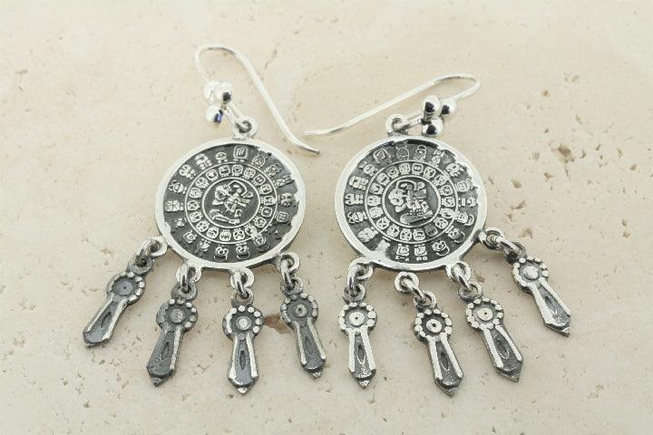 Aztec Calendar Chandelier Earrings - Handmade Boho Tribal Jewelry for Women - Perfect for Festivals, Parties & Ethnic Fashion (Gold/Black)