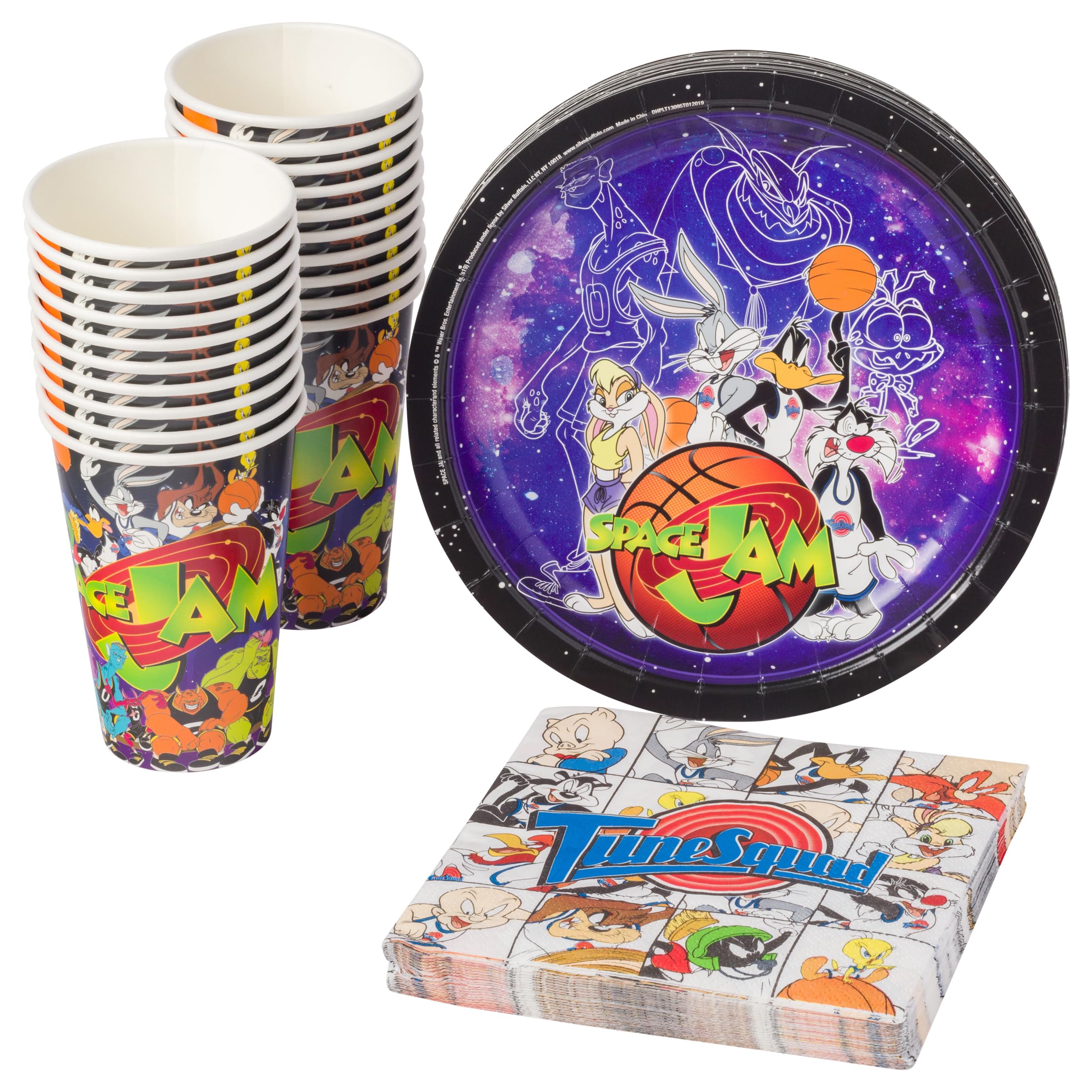 Silver Buffalo Space Jam Toons & Monsters 60-Piece Party Pack Set - Paper Plates, Cups & Napkins for Birthday, Baby Shower & Themed Celebrations