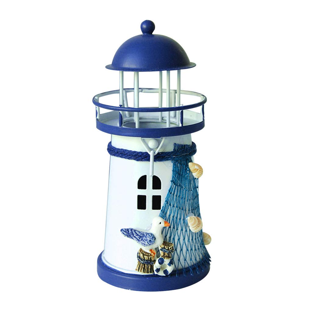 Blue and White Mediterranean Iron Candle Holder - Rustic Table Decor for Home, Wedding, Party & Outdoor Use with Puppy Design