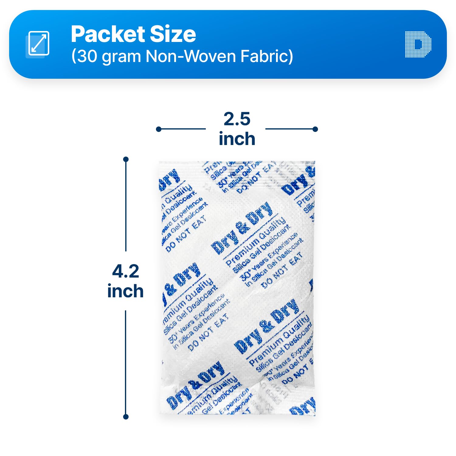 Dry & Dry 30 Gram [600 Packets] Rechargeable Silica Gel Desiccant Packs for Food Storage, Moisture Absorber for Electronics, Documents & Closet Protection - Bulk Silica Gel Packets for Long-Term Preservation