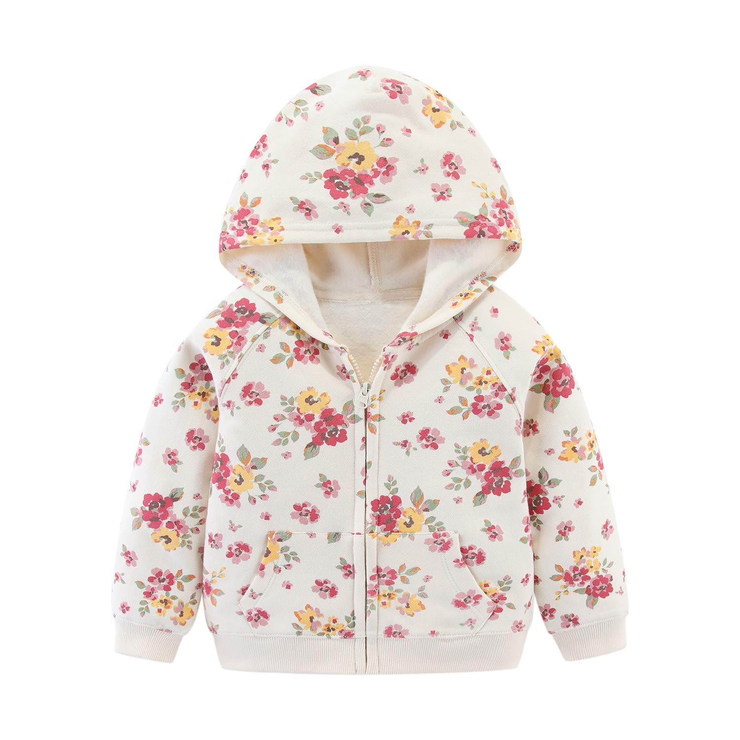 Mud Kingdom Girls' Floral Hooded Zip-Up Jacket with Pockets - Cute Spring Outerwear for Playdates & Outdoor Adventures