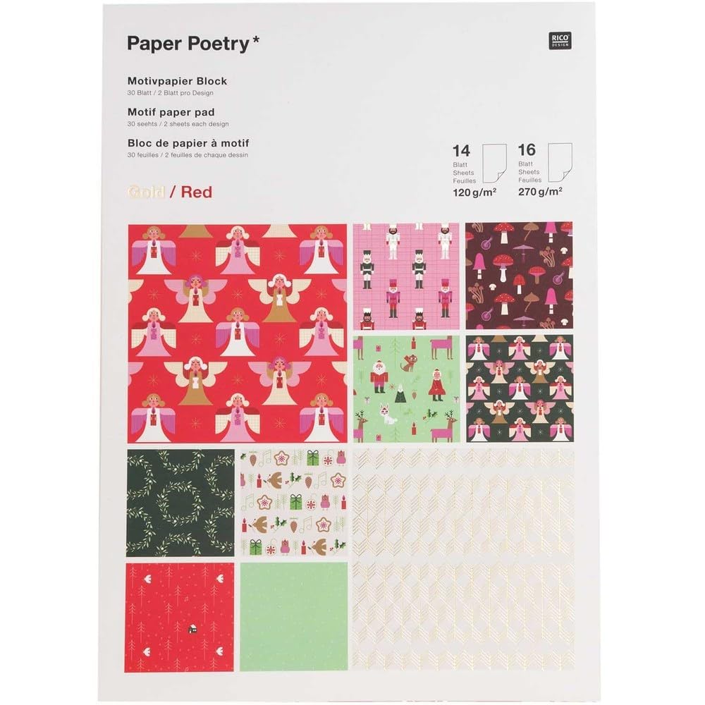 Christmas Patterned Paper Block - 30 Sheets for Holiday Scrapbooking, Card Making & Gift Wrapping | Festive DIY Crafts & Decoration