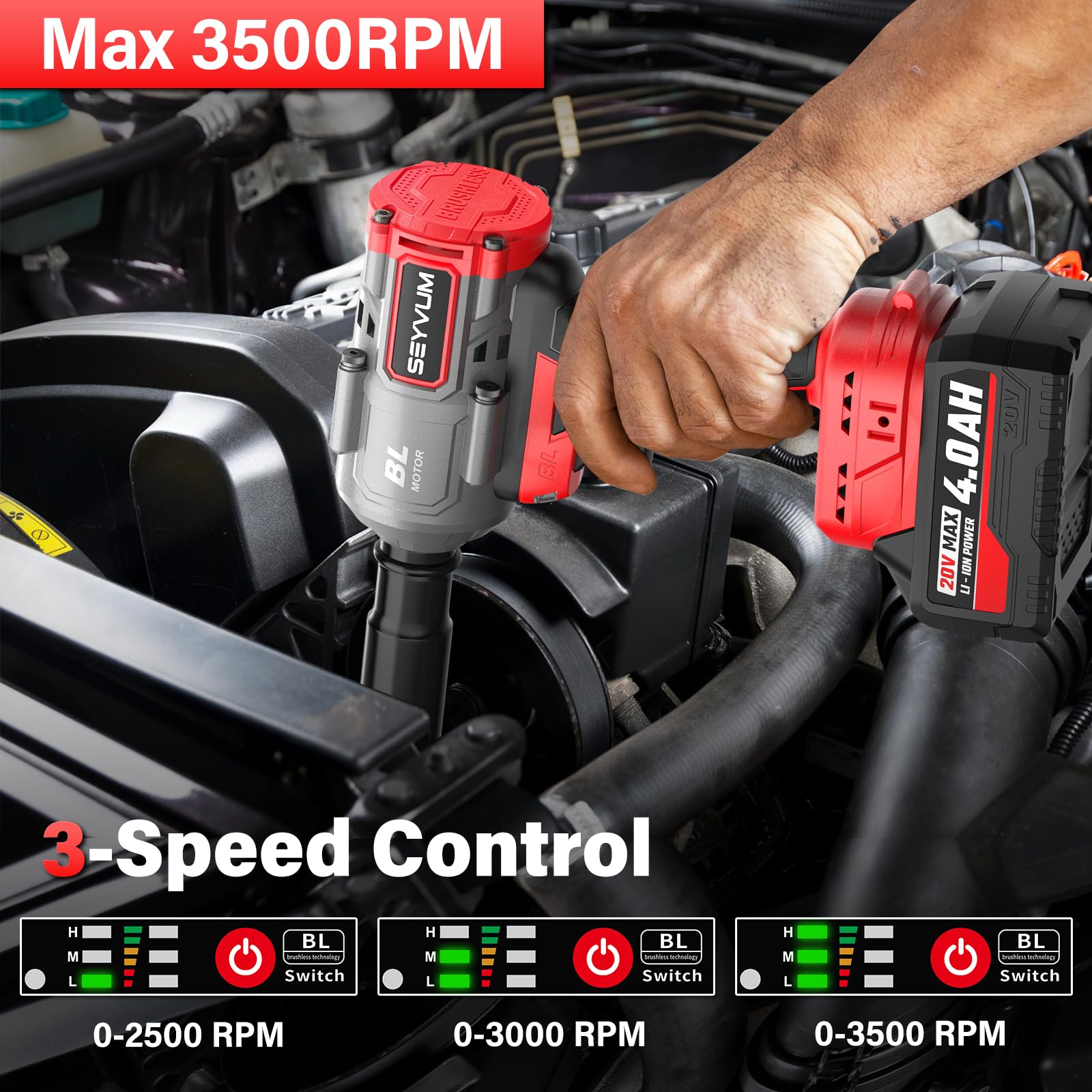 SEYVUM 20V Cordless Impact Wrench 1/2