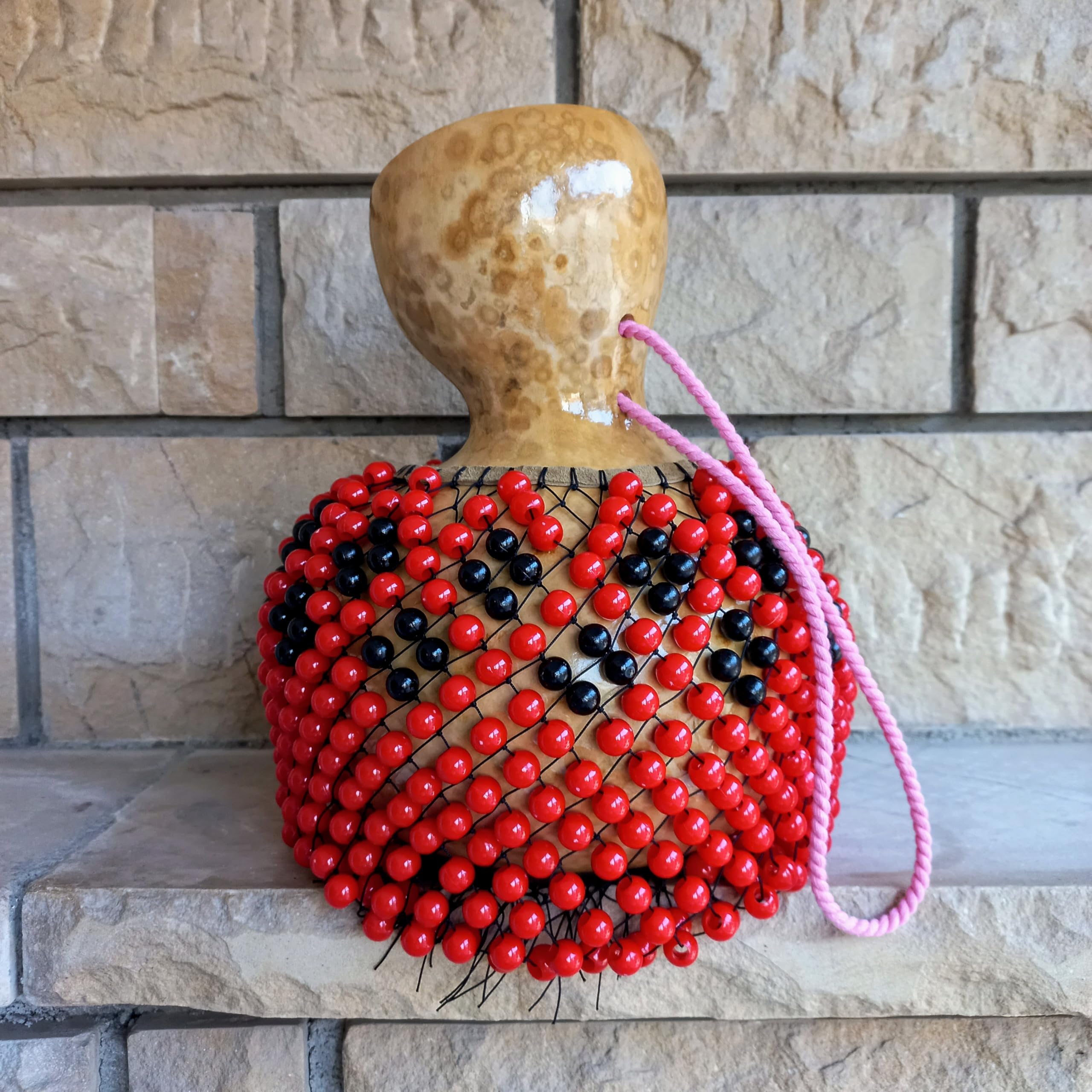 Black and Red Beaded Shekere - Authentic Latin Percussion Instrument for Musicians & Music Lovers - Perfect Rhythm Gift for Mother's Day, Birthdays & Special Occasions - Great for Live Performances, Music Classes & Home Decor