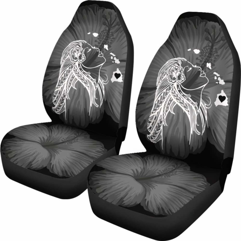 Premium Alohawaii Car Seat Covers - Hawaiian Hula Girl & Hibiscus Map Design (White) | Universal Fit for Cars, Trucks & SUVs | Perfect for Beach Trips, Summer Road Travel & Tropical Themed Vehicles