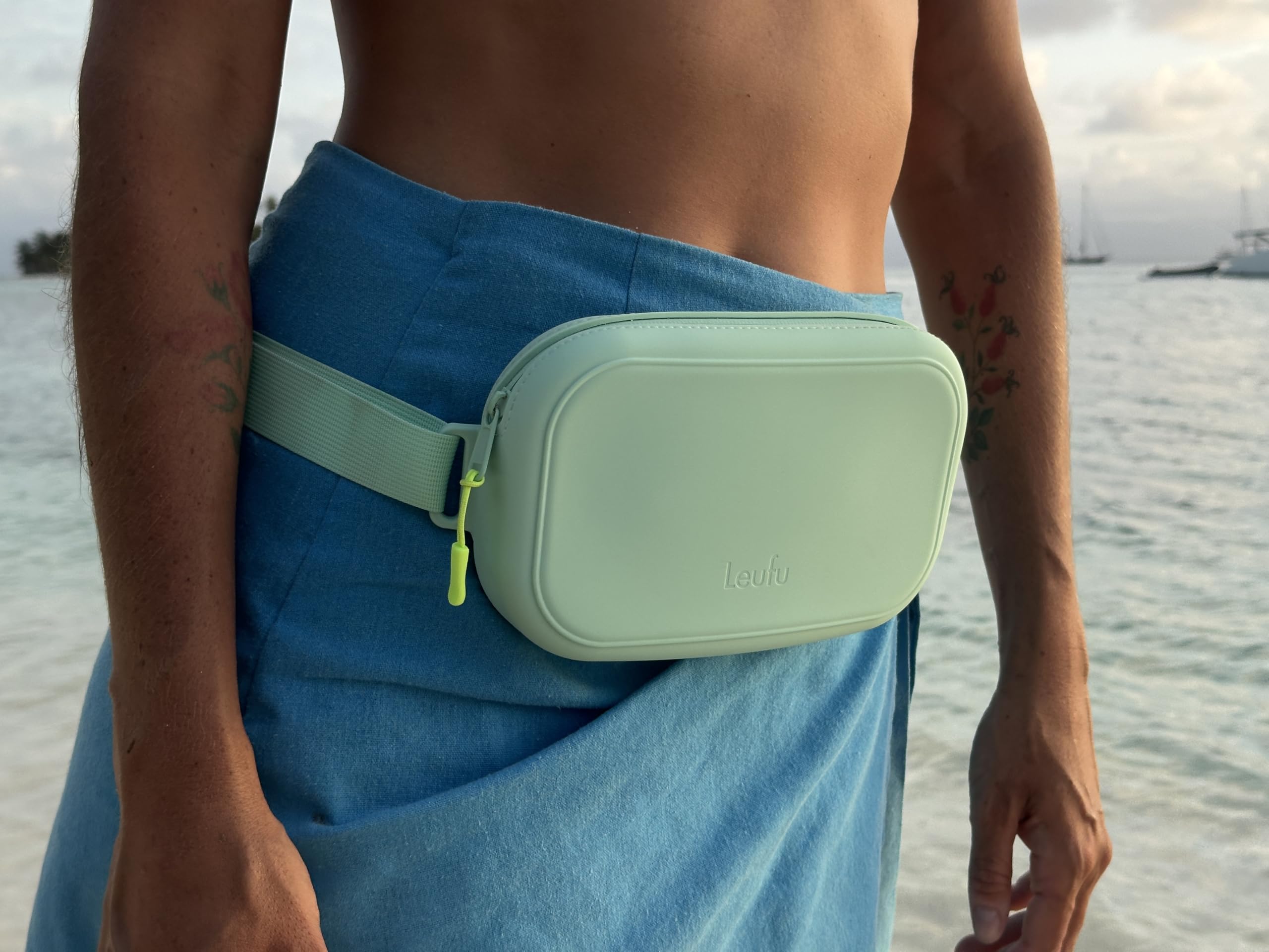 Waterproof Silicone Fanny Pack - Adjustable Crossbody Waist Bag with Multiple Pockets for Phone, Wallet & Essentials | Perfect for Travel, Hiking, Concerts & Daily Use (Soft Mint Green)