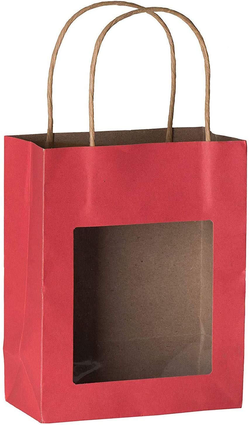 Hammont Kraft Bakery Bags with Clear Window - 200 Pack Colored Paper Bread Bags for Homemade Bread, Cookies, Popcorn & Treats - 7.75